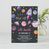 Galaxy Lila Planets Geburtstagseinladung Einladung (Stehend Vorderseite)