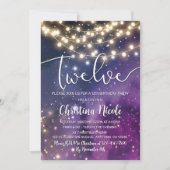 Galaxy Lila Stars String Lights 12. Geburtstag Einladung (Vorderseite)
