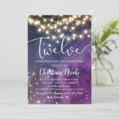 Galaxy Lila Stars String Lights 12. Geburtstag Einladung (Stehend Vorderseite)