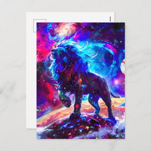 Galaxy Lion Blue Feiertagspostkarte (Vorne/Hinten)