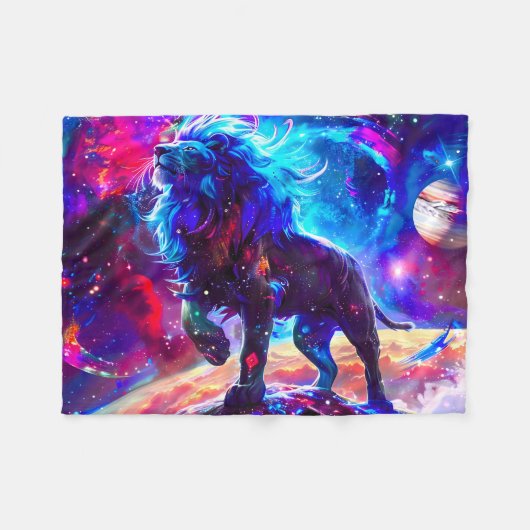 Galaxy Lion Blue Fleecedecke (Vorderseite (Horizontal))