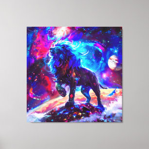 Galaxy Lion Blue Leinwanddruck