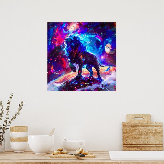 Galaxy Lion Blue Poster (Küche)