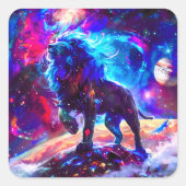 Galaxy Lion Blue Quadratischer Aufkleber (Vorderseite)