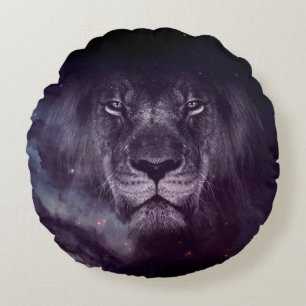 Galaxy Lion Face Art Wallpaper Rundes Kissen
