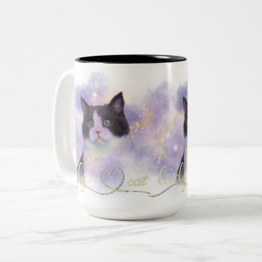 Galaxy Lovely Cat Zweifarbige Tasse (Vorderseite Links)