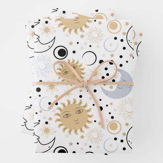 Galaxy Lover Starry Sky Sun Halbmond Sketch Stil Geschenkpapier Set (Beispiel)