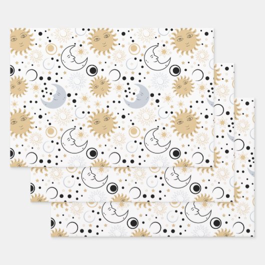 Galaxy Lover Starry Sky Sun Halbmond Sketch Stil Geschenkpapier Set (Set)