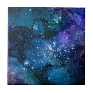 Galaxy Lovers Starry Space Blue Sky White Glitzern Fliese