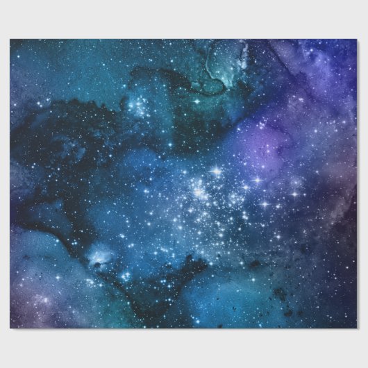 Galaxy Lovers Starry Space Blue Sky White Glitzern Geschenkpapier (Flach)