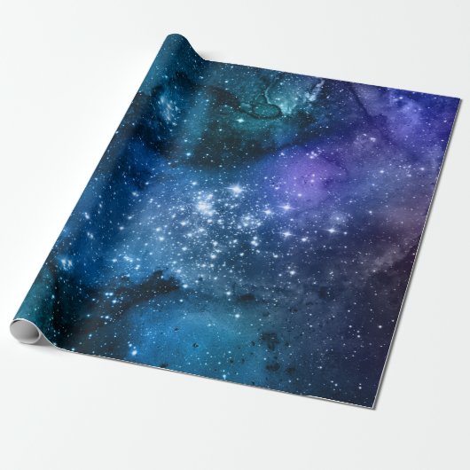 Galaxy Lovers Starry Space Blue Sky White Glitzern Geschenkpapier (Ungerollt)