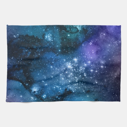 Galaxy Lovers Starry Space Blue Sky White Glitzern Geschirrtuch (Horizontal)