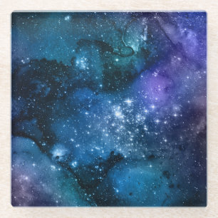 Galaxy Lovers Starry Space Blue Sky White Glitzern Glasuntersetzer