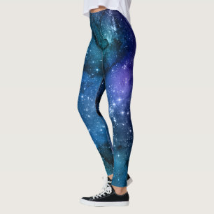 Galaxy Lovers Starry Space Blue Sky White Glitzern Leggings