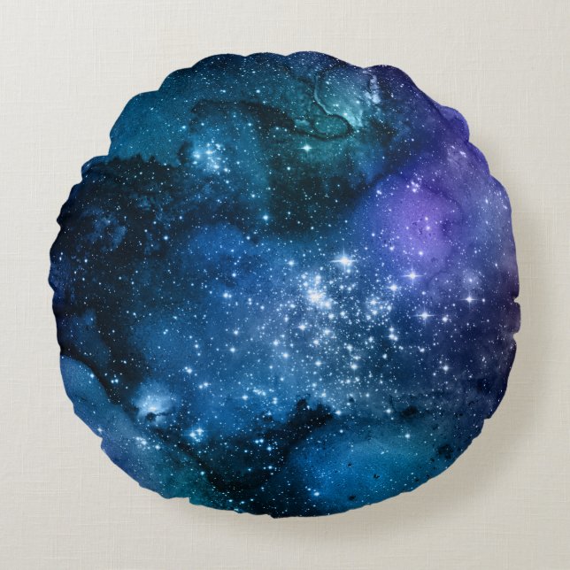 Galaxy Lovers Starry Space Blue Sky White Glitzern Rundes Kissen (Vorderseite)