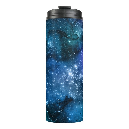 Galaxy Lovers Starry Space Blue Sky White Glitzern Thermosbecher (Vorderseite)