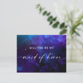 Galaxy Maid of Honor Ask. Celestial Space Proposal Postkarte (Stehend Vorderseite)