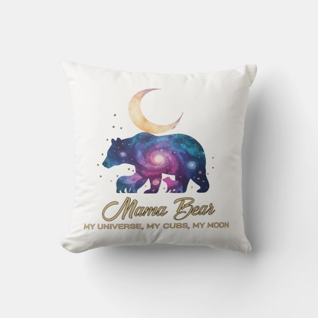 Galaxy Mama Bear & Cubs Moon Silhouette Kissen (Vorderseite)
