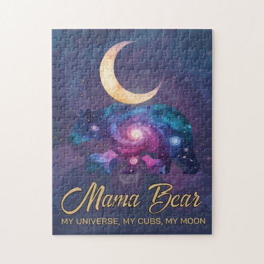 Galaxy Mama Bear & Cubs Moon Silhouette Puzzle (Vertikal)