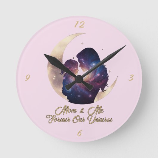 Galaxy Mama & Child Silhouette Moon Art Runde Wanduhr (Vorderseite)