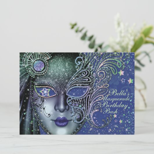 Galaxy Masquerade Einladung zum Geburtstag (Stehend Vorderseite)