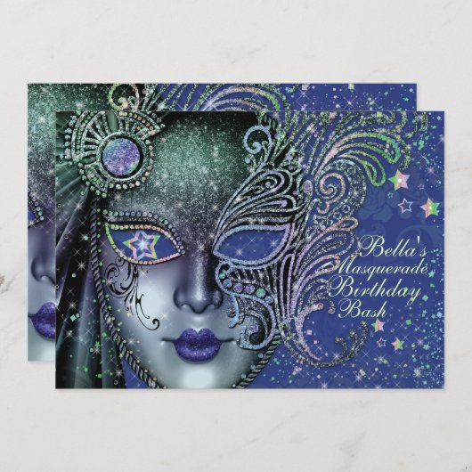 Galaxy Masquerade Einladung zum Geburtstag (Vorne/Hinten)
