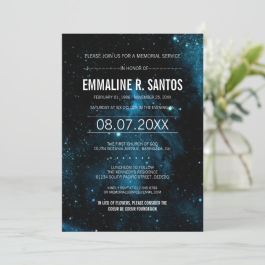 Galaxy Memorial Service Einladung (Stehend Vorderseite)