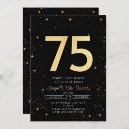 Galaxy Modern Black and Gold 75. Geburtstagsparty Einladung