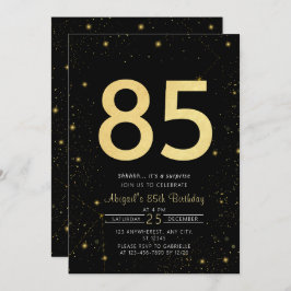 Galaxy Modern Black and Gold 85. Geburtstagsparty Einladung