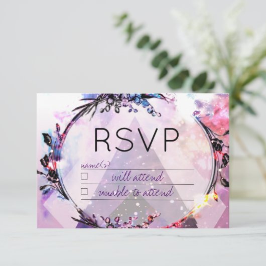Galaxy Modern Space Angesagt RSVP Card (Stehend Vorderseite)