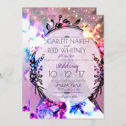 Galaxy Modern Space Angesagte Hochzeitseinladung Einladung (Vorne/Hinten)