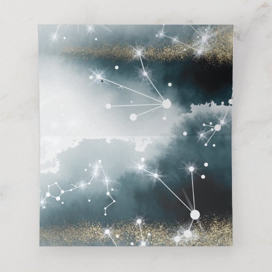 Galaxy Moon Blue Gold Stars Hochzeit Platzkarte (Innenseite Aufgefaltet)