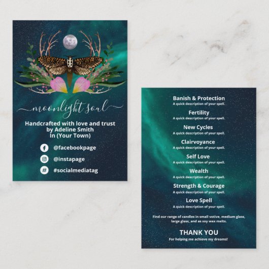 Galaxy Moon Moth Zauber Jar Kit Business Card Visitenkarte (Vorne/Hinten)