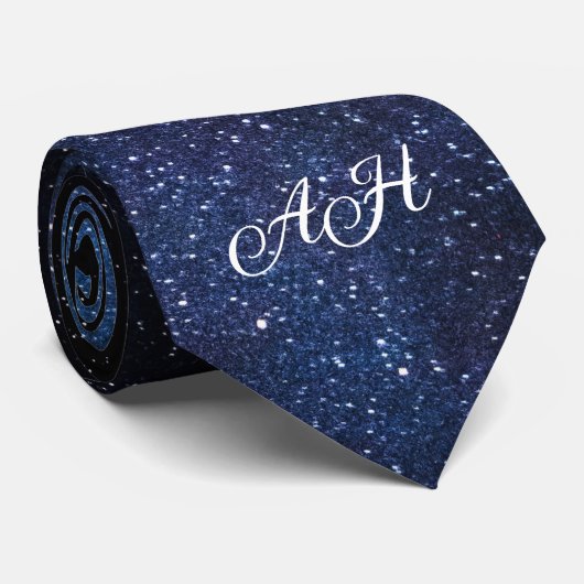 Galaxy Navy Blue Initial Trauzeugen Mit Monogramm Krawatte (Gerollt)
