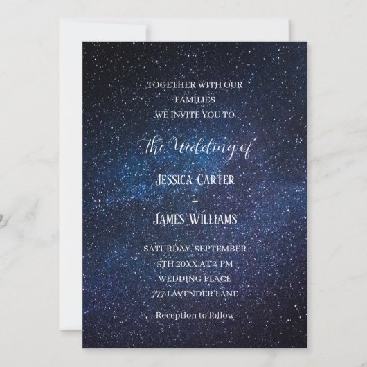 Galaxy Navy Blue Sky Starry Night Wedding Einladung (Vorderseite)