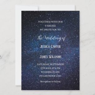 Galaxy Navy Blue Sky Starry Night Wedding Einladung