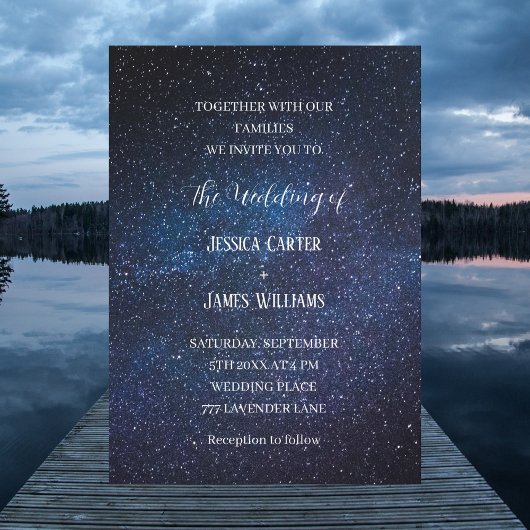 Galaxy Navy Blue Sky Starry Night Wedding Einladung
