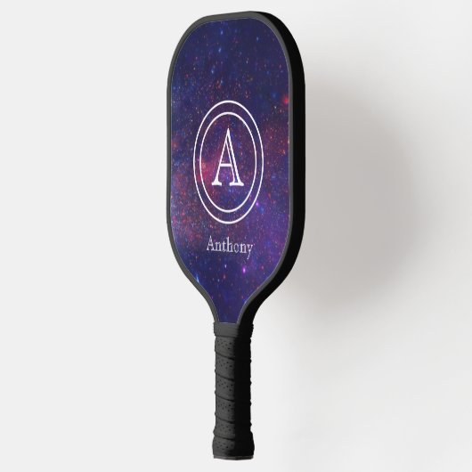 Galaxy Nebula Cool Navy Blue Monogram Custom Pickleball Schläger (Links)