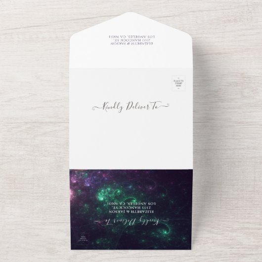 Galaxy Nebula Konstellationen Schöne Hochzeit RSVP All In One Einladung (Außenbereich)