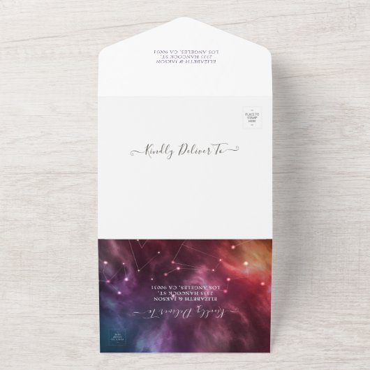 Galaxy Nebula Konstellationen Schöne Hochzeit RSVP All In One Einladung (Außenbereich)