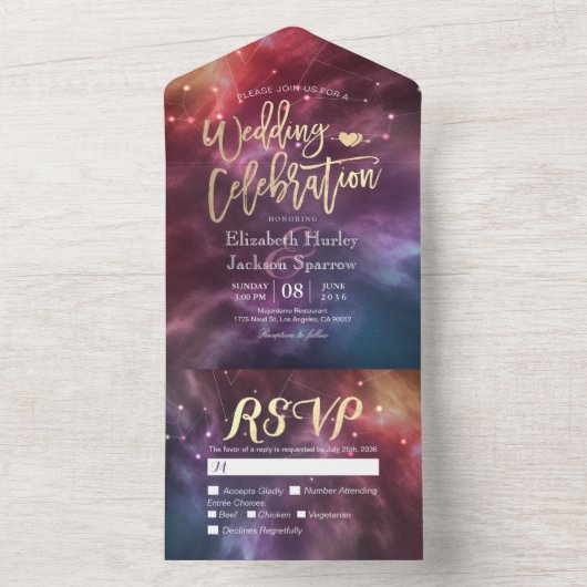 Galaxy Nebula Konstellationen Schöne Hochzeit RSVP All In One Einladung (Innen Boden)