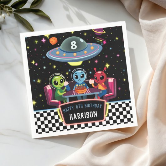 Galaxy Neon Space Alien Boys Birthday Serviette