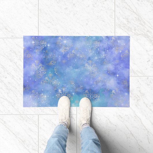 Galaxy Night Sky Stars Aquamarin Lila blaues Silbe Fußmatte (Indoor)