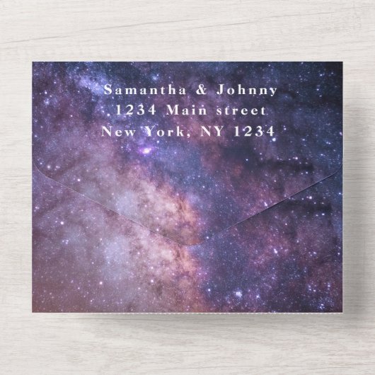 Galaxy Night Sky Wedelnebel All In One Einladung (Rückseite)
