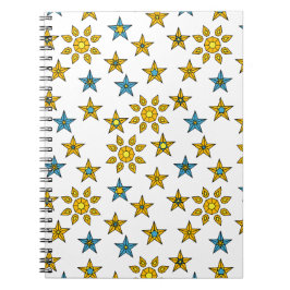 Galaxy Orange and Blue Sun and Stars Gems Muster Notizblock