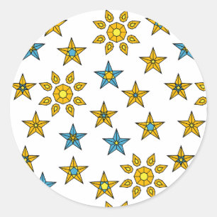 Galaxy Orange and Blue Sun and Stars Gems Muster Runder Aufkleber