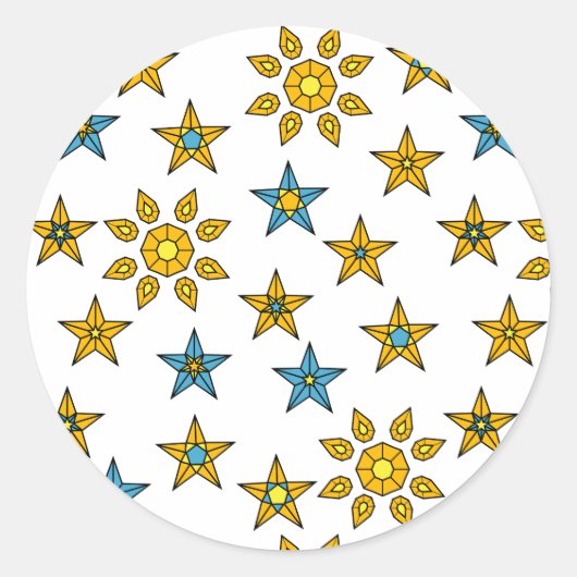 Galaxy Orange and Blue Sun and Stars Gems Muster Runder Aufkleber (Vorderseite)