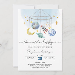 Galaxy Outer Space Blaue Babyparty Einladung