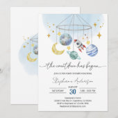 Galaxy Outer Space Blaue Babyparty Einladung (Vorne/Hinten)