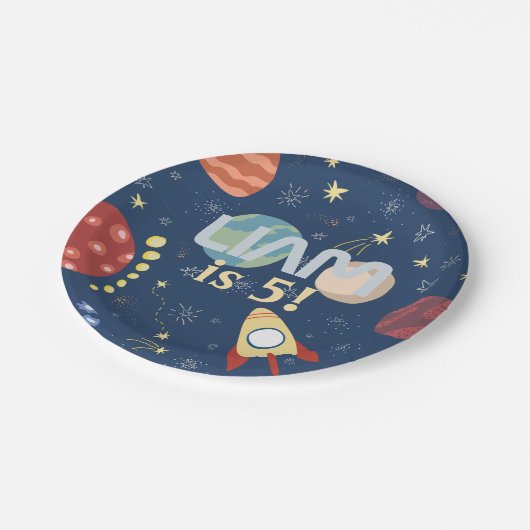 Galaxy Outer Space Kid's Birthday Paper Plate Pappteller (Schrägansicht)